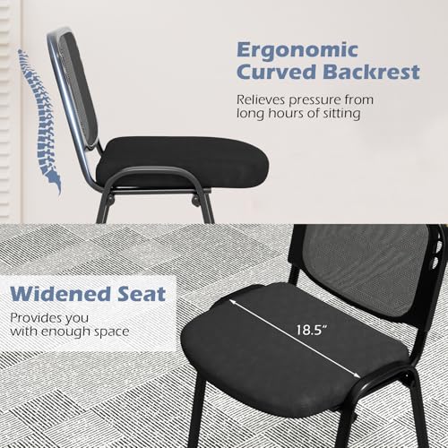 COSTWAY Stackable Guest Reception Chairs Set of 15 with Mesh Backrest | Meeting Room Chairs with Upholstered Wide Seat, Metal Frame, Anti-slip Foot Pads, Conference Chairs No Wheels for Office - size: 15 Pack