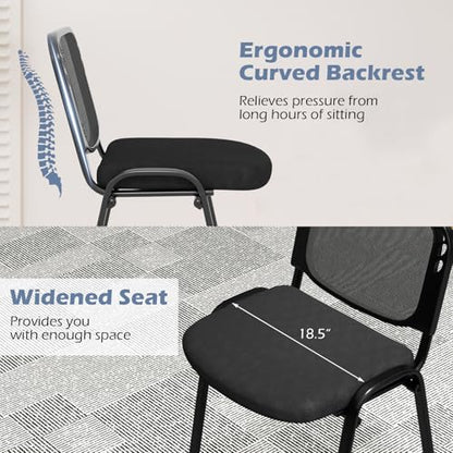 COSTWAY Stackable Guest Reception Chairs Set of 15 with Mesh Backrest | Meeting Room Chairs with Upholstered Wide Seat, Metal Frame, Anti-slip Foot Pads, Conference Chairs No Wheels for Office - size: 15 Pack