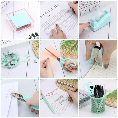 17 IN 1 Office Desk Organizer Set for Back to School Supplies Accessories - color: Green