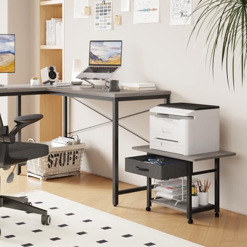 YAOHUOO 22"x15" Large Printer Stand with Drawer, 2-Tier Rolling Table Cart - color: Gray, size: 2-Tier
