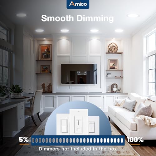 Amico 12 Pack 7 Inch LED Recessed Lighting, Canless Wafer Downlight, White | 5CCT 2700K-5000K, 5%-100% Dimmable, Ultra-thin, Metal housing, 1300LM 15W 120V, IC & Damp Rated, ETL & FCC, 50000h Life Span - color: White, size: 7 Inch