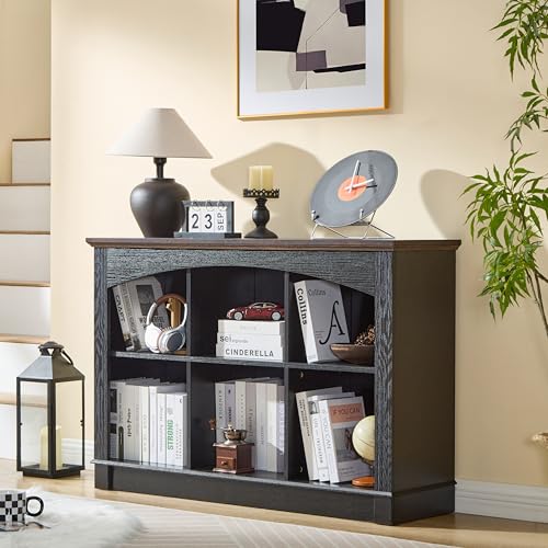 Black Bookshelf, 6-Cube Bookcase Kids Bookshelf, Wood Storage Organizer - color: Black, size: 13.8"D x 47.3"W x 31.7"H(6 shelves)