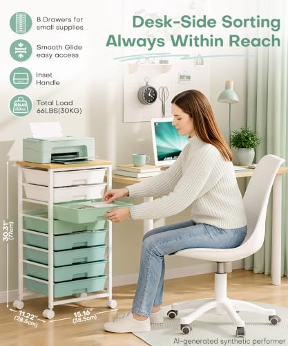 Homde Rolling Storage Drawer Cart: 8-Zone Organized Storage for Daily Use - color: Green