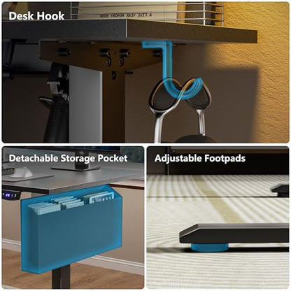 Korfile 63" L Shaped Standing Desk Height Adjustable Memory Presets - color: Dark Black