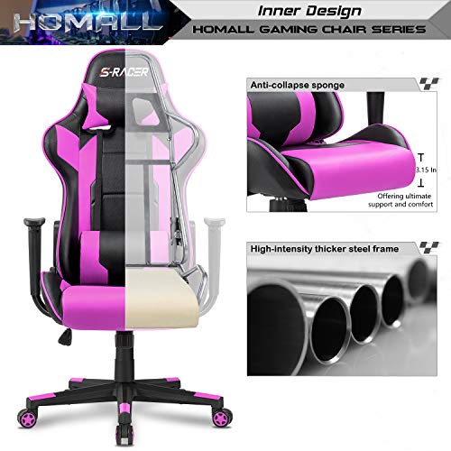 Homall Gaming Chair, Office Chair High Back Computer Chair Leather Desk Chair Racing Executive Ergonomic Adjustable Swivel Task Chair with Headrest and Lumbar Support (Violet) - color: Violet