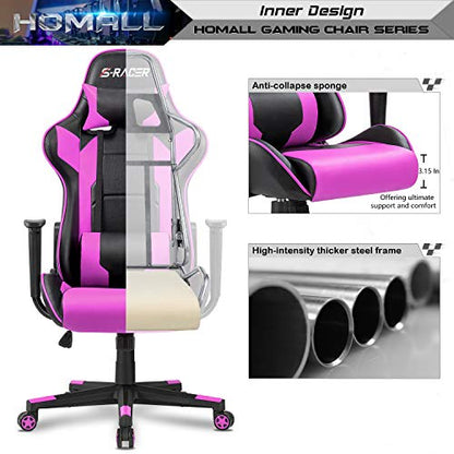 Homall Gaming Chair, Office Chair High Back Computer Chair Leather Desk Chair Racing Executive Ergonomic Adjustable Swivel Task Chair with Headrest and Lumbar Support (Violet) - color: Violet