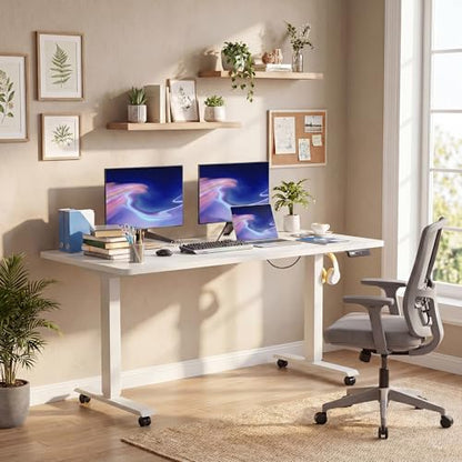 48''×24'' Electric Standing Desk with Power Outlets & Wheels, White - color: White, size: 48×24''