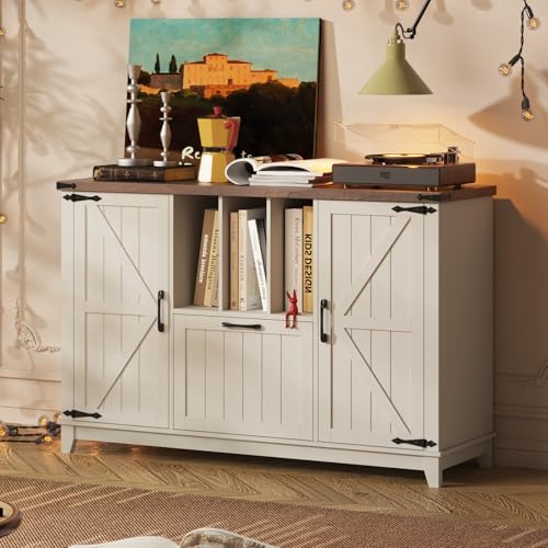 Vabches Lateral File Cabinet, Rustic White Farmhouse Filing Cabinet | File Cabinet with Storage Shelves for Legal/A4/Letter Size Hanging Files, Large Modern Printer Stand for Home Office