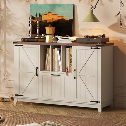 Vabches Lateral File Cabinet, Rustic White Farmhouse Filing Cabinet | File Cabinet with Storage Shelves for Legal/A4/Letter Size Hanging Files, Large Modern Printer Stand for Home Office