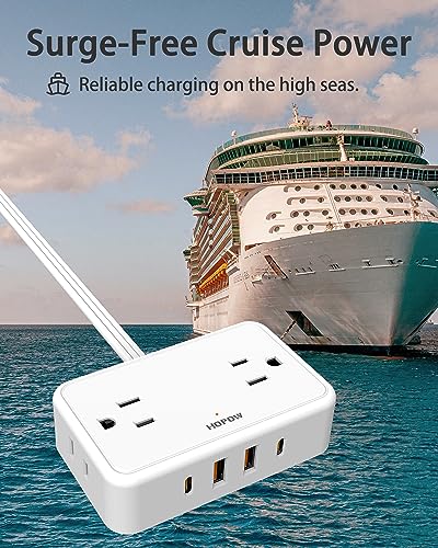 HOPOW 10 Ft Desk Clamp Power Strip（1700 Joules）, 6 Ft No Surge Protector Cruise Ship Power Strip