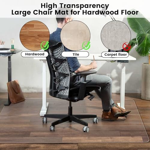 Office Chair Mat for Hardwood Floor: 63"x 51" Extra Large Floor Mat for Rolling Chair and Computer Desk, Clear Chair Mat Heavy Duty Plastic Protector for L Desk, Home, Gaming Easy Glide - size: 63"x51"