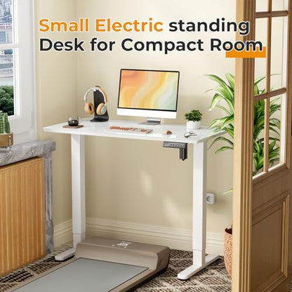 JOY worker Electric Glass Standing Desk, 40" Small Drafting Table on Wheels - color: White Glass, size: 40" * 20"