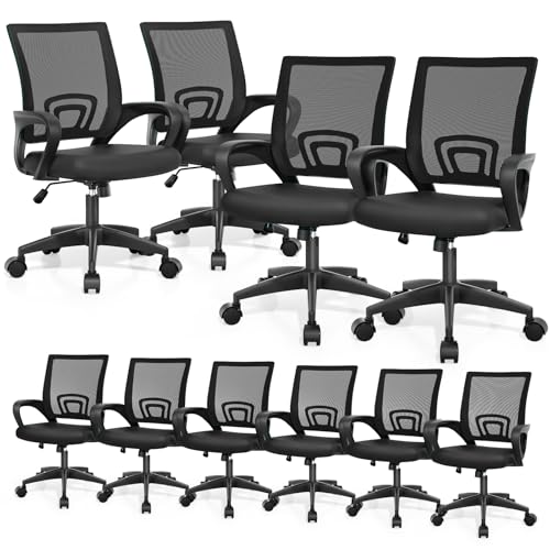 Magshion Ergonomic Office Chairs 10 Pack, Mid-Back Mesh Desk Chair, Black | Adjustable Swivel Computer Chair, Lumbar Support & Breathable Backrest, For Gaming, Work, Study, 300 LBS Capacity - color: Black, size: 10 Pack