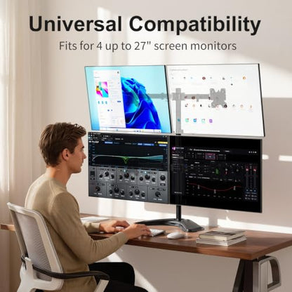 WALI 4 Monitor Stand for 13-27 inch Computer Screens up to 17.6lbs,Adjustable Quad Monitor Mount, Free Standing 4 Monitor Mount Full Motion with Tilt, Rotation, VESA Mount 75/100mm (MF004), Black - size: Quad, style: Free-Standing