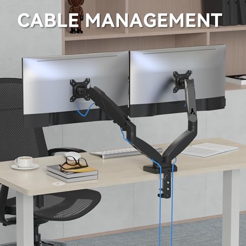 Rosewill Dual Monitor Mount, 15 to 32 Inch, 4.4 to 19.8lbs per Screen, Adjustable Gas Spring Monitor Arm with Cable Management, Clamp & Grommet Base