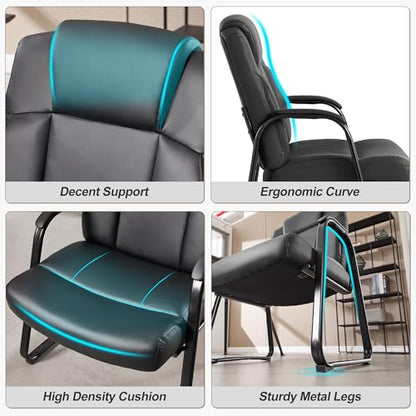 Okeysen Big & Tall Waiting Room Chairs Set of 10, PU Leather Reception Guest Chair with Padded Arm Rest, Office Desk Chair with Sled Base No Wheels, for Office Meeting, Conference Room, Lobby, 500lb - color: Black, size: Set of 10