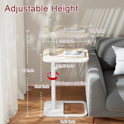 GOYLSER TV Tray Table for Couch, Height Adjustable/360° Swivel/180° Flip-Over Panel Design C-Shaped End Table, Sofa End Side Table with Phone & Tablet Slot for Eating, Laptop, Couch (Natural) - color: Natural, style: Angle Tilt