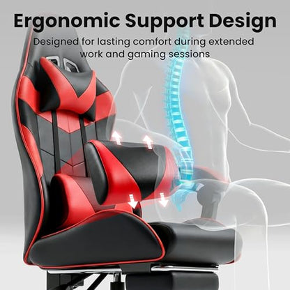 Gaming Chair, Ergonomic Computer Chair with Footrest and Lumbar Support, Height Adjustable Office Chair with 360° Swivel Seat and Headrest (Red & Black) - color: Red & Black
