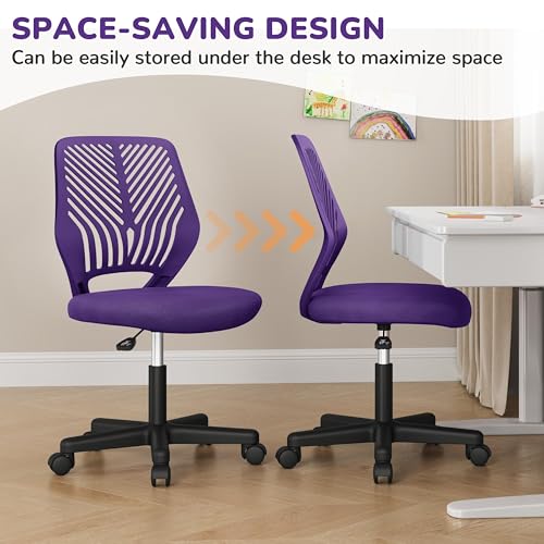 Topeakmart Armless Small Office Desk Chair, Adjustable Height Swivel, Purple - color: Purple