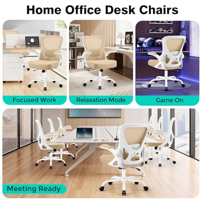 Office Chair - Ergonomic Breathable Mesh Desk Chair with Adjustable Lumbar Support and Flip-up Armrests - Executive High Back Rolling Swivel Comfortable Computer Gaming Chair for Home Office - color: Khaki