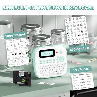 D210S Label Maker Machine with-Tape for Kids School Supplies, Green - color: Green