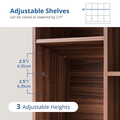 Cozy Castle Brown Wood Bookcase, 12 Cube Display Shelf with 4 Doors, 3 Tier Open Bookshelf with Adjustable Shelves for Living Room, Home Office, Entryway - color: Brown