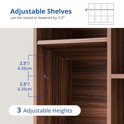Cozy Castle Brown Wood Bookcase, 12 Cube Display Shelf with 4 Doors, 3 Tier Open Bookshelf with Adjustable Shelves for Living Room, Home Office, Entryway - color: Brown