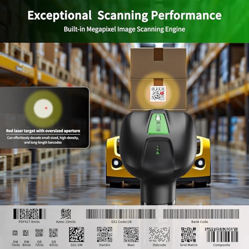 NETUM 2D QR Industrial Bluetooth Barcode Scanner with Charging Dock | Wireless 2D 1D Bar Code Reader 2600mAh Drop Protection Shock Dust Proof Hands Free for Windows Mac Android iOS (RD-1950)