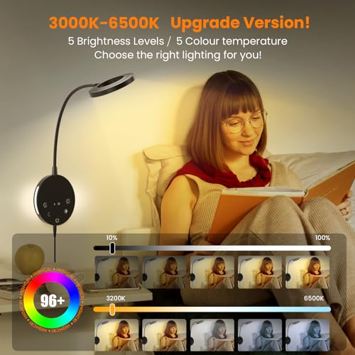 Wall Mounted Reading Light,Headboard Reading Lamp with 5 Color Temperature &5 Dimming,360°Flexible Gooseneck,USB Output, Night Light&Timer Function- Perfect for Reading in Bed Black 2 PCS - color: Black 2 PCS