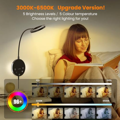 Wall Mounted Reading Light,Headboard Reading Lamp with 5 Color Temperature &5 Dimming,360°Flexible Gooseneck,USB Output, Night Light&Timer Function- Perfect for Reading in Bed Black 2 PCS - color: Black 2 PCS