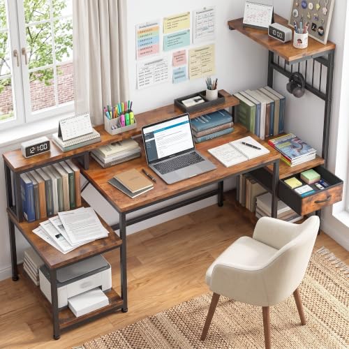 DurayLoly 55" Office Desk with File Drawer and Printer Space for Bedroom - color: Brown, size: 19.6"Dx55"Wx51"H
