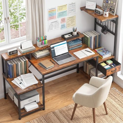 DurayLoly 55" Office Desk with File Drawer and Printer Space for Bedroom - color: Brown, size: 19.6"Dx55"Wx51"H
