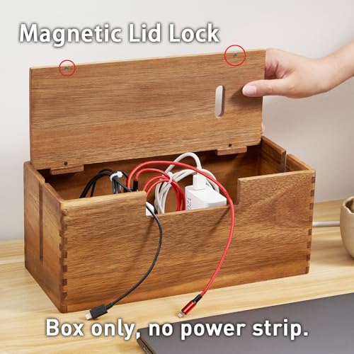 LiTY Acacia Wood Cable Management Box, Wooden Cord Hider & Organizer for Power Strip, Electrical Hiding, TV Wires, Desk & Floor Cables - Office Under Desk Cable Storage Box for Wire