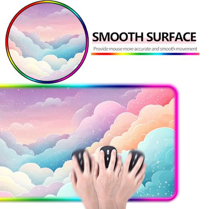 RGB Dreamy Colorful Cloud Star Gaming Desk Mat, XL Mouse Pad, Pink - color: Rgb-w08