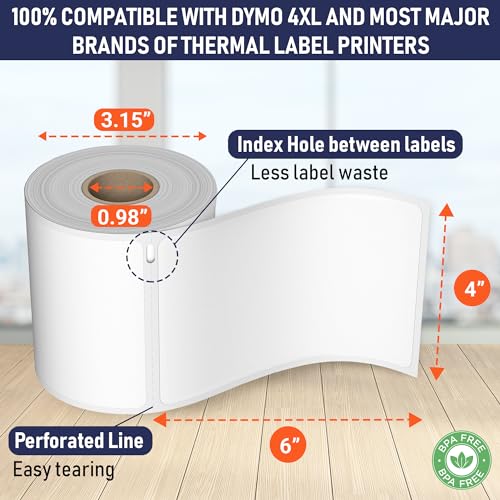 Dasher Products 4x6 Thermal Shipping Labels with Roll Holder, 440 Labels/2 Rolls (220 per Roll), Compatible with Rollo, Zebra, Munbyn, iDPRT, Jadens, Nelko, Dymo 4XL & Most Label Printers, Perforated - style: 2 Roll + Holder