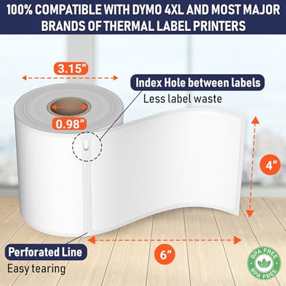 Dasher Products 4x6 Thermal Shipping Labels with Roll Holder, 440 Labels/2 Rolls (220 per Roll), Compatible with Rollo, Zebra, Munbyn, iDPRT, Jadens, Nelko, Dymo 4XL & Most Label Printers, Perforated - style: 2 Roll + Holder