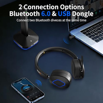 Wantek Wireless Headset with Mic, On-Ear Bluetooth Headset with Noise Cancelling Microphone, USB Dongle, Mute Button & Charging Base for PC, Laptop, Work, Zoom, Teams, Online Meetings, Home Office - color: Black