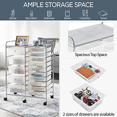 Yaheetech 15-Drawer Rolling Storage Cart on Wheels, Craft Organizer, White - color: White, style: 15 Drawers