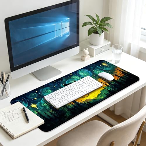 Starry Night Forest Dragon Gaming Desk Mat, XL Extended Mouse Pad - color: W05