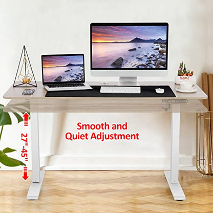 farexon 48 x 24 inch Standing Desk Electric Adjustable Height with Power Outlets, Stand up Desk with Wheels, Preset Heights Home Office Gaming Computer Workstations Table（Oak - color: Oak, size: 48 x 24''-Outlets