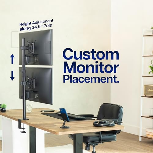 VIVO Dual Vertically Stacked Monitor Desk Mount, Extra Tall Adjustable Stand for 2 Ultrawides up to 34 inches, 22 lbs Capacity, Black, STAND-V002T | Black, Adjustable Monitor Arm, Grommet or C-Clamp Mounting, Vertical Computer Stand for 2 Monitors, Holds