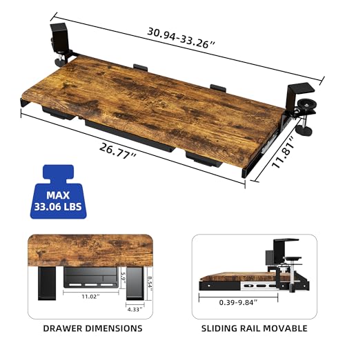 ETHU Corner Keyboard Tray Under Desk with Metal Rail, 26.8x11.8", Walnut - color: Wood