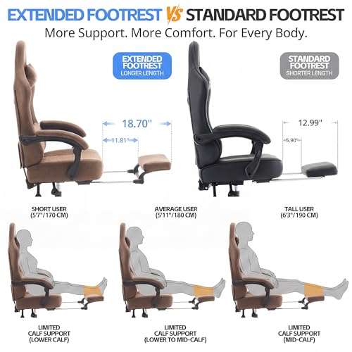 Desk Computer Gaming Chair - Ergonomic Game Office Chair with Extended Footrest and Massage Lumbar Support, Home Gamer Video Game Chairs with Spring Cushion for Adults (Pro Brown Leather) - color: Pro Brown Leather