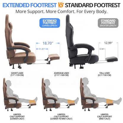 Desk Computer Gaming Chair - Ergonomic Game Office Chair with Extended Footrest and Massage Lumbar Support, Home Gamer Video Game Chairs with Spring Cushion for Adults (Pro Brown Leather) - color: Pro Brown Leather