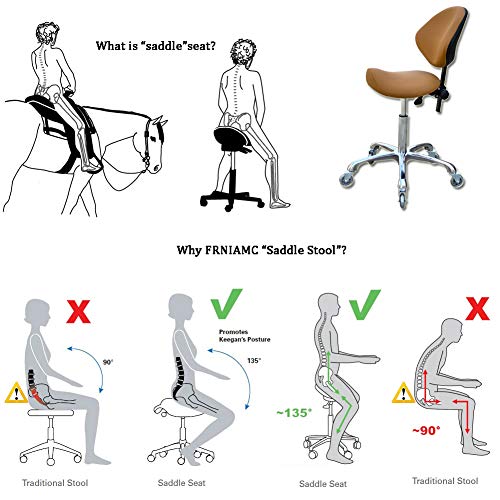 Adjustable Saddle Stool Chairs with Back Support Ergonomic for Medical Clinic Studio Salon Office and Home (Camel) - color: Camel