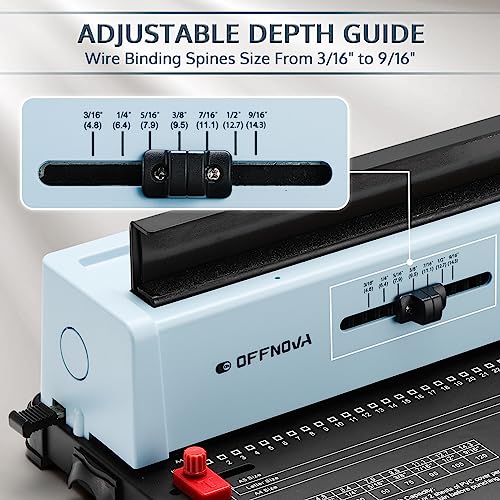 OFFNOVA Wire Binding Machine, 34 - Square Punch Holes, 3:1 Pitch, Punch 12 Sheets Bind 120 Sheets, Book Binder with Adjustable Side Margin, Easy to Punch for Letter Size / A4 / A5 - style: Single-arm