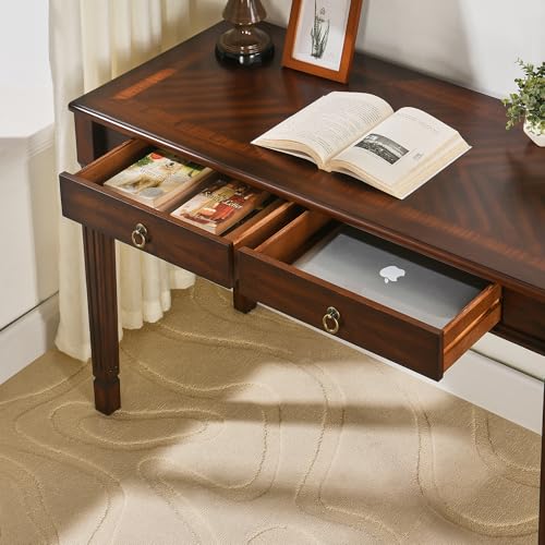Solid Wood Writing Desk, Home Office Desks with 2 Storage Drawers, 46.1" Mid-Century Modern Walnut Tables, Secretary Desk for Home Office, Easy Assembly Vanity Desk, Study Table Station BSZD1258 - size: 46.1"
