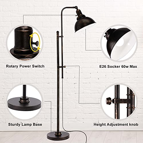 PARTPHONER Industrial Floor Lamp Adjustable, Rustic Farmhouse Reading Lamp in Aged Black Finish, Modern Standing Lamp with Remote Control Metal Shade for Living Room Bedroom Study Room Office Hotel - color: Black