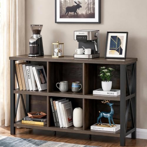 FATORRI 6 Cube Storage Organizer, 47" Horizontal Bookshelf, Walnut Brown - color: Walnut Brown, size: Without Drawer