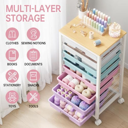 SYKIARIOL Rolling Storage Cart with Drawers, 8 Drawers Cart, Ice Cream - color: Ice Cream